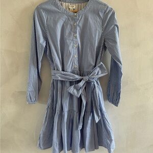 J. Crew - Striped Blue and White Dress with Waist Tie - Size XS